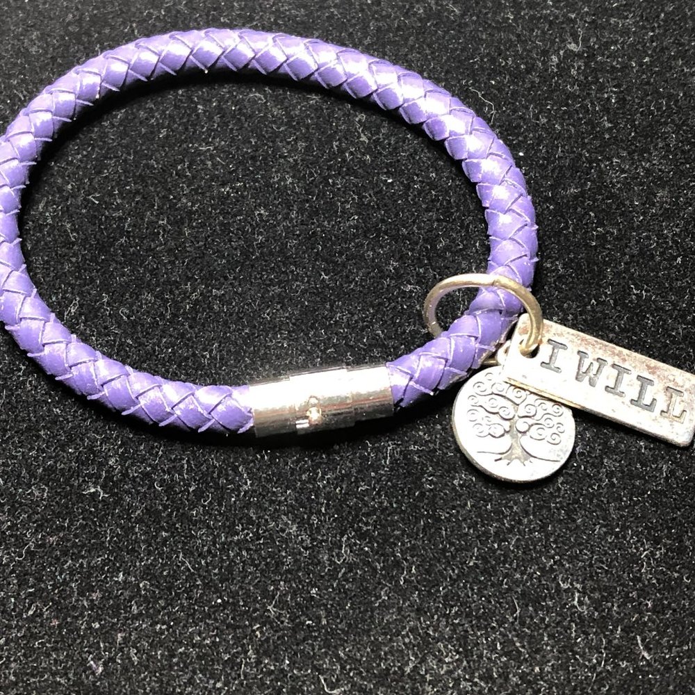 Purple Leather Braided Bracelet with Charms
